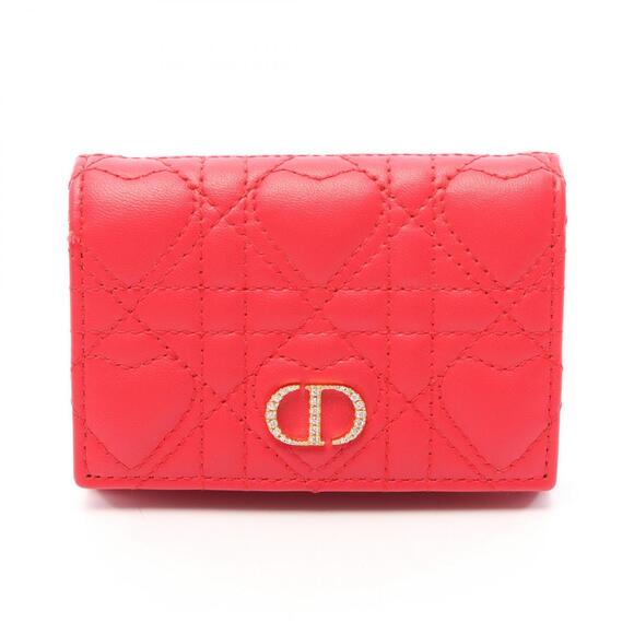 Dior Handbags - Christian Dior Caro Glycine Heart Cannage Coin Purse Wallet Leather Red